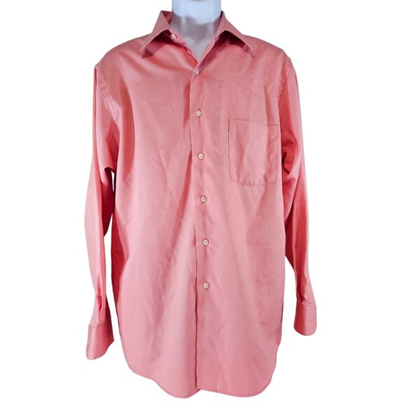 Van Heusen Men's Wrinkle Free Lux Sateen Coral Pink Button Up Dress Shirt Size L - Picture 1 of 6